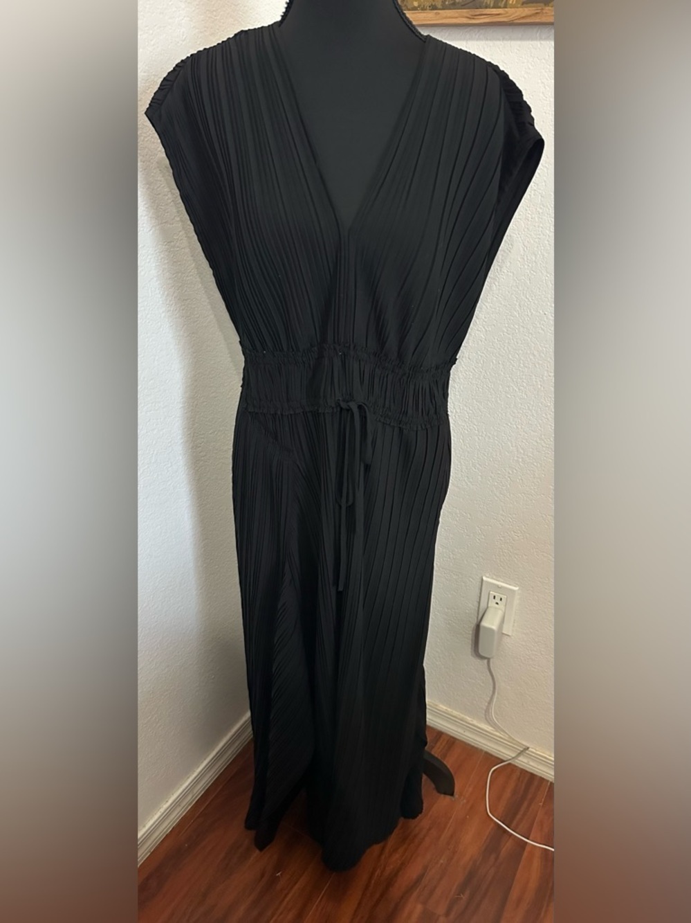 Phillip Lim Asymmetric Classic Black Pleated V-Neck Maxi Dress - Size 10